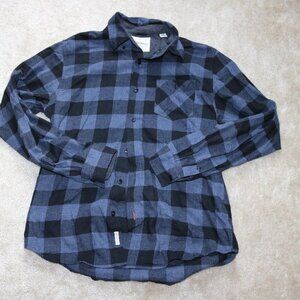Mens Blue and Black Flannel Button Up